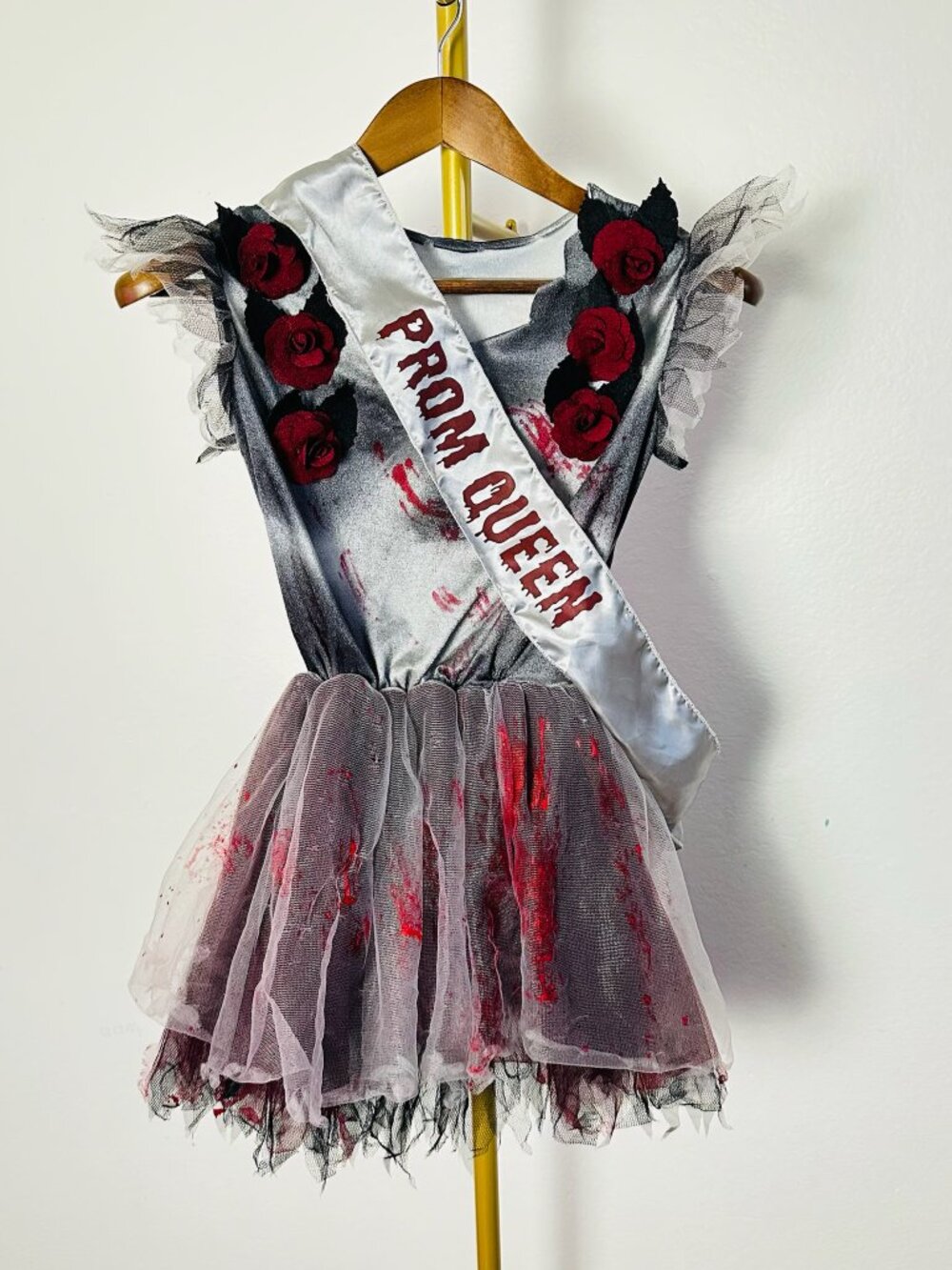 Girls Dark Prom Queen Goth Costume - Dress & Sash Only - Size L